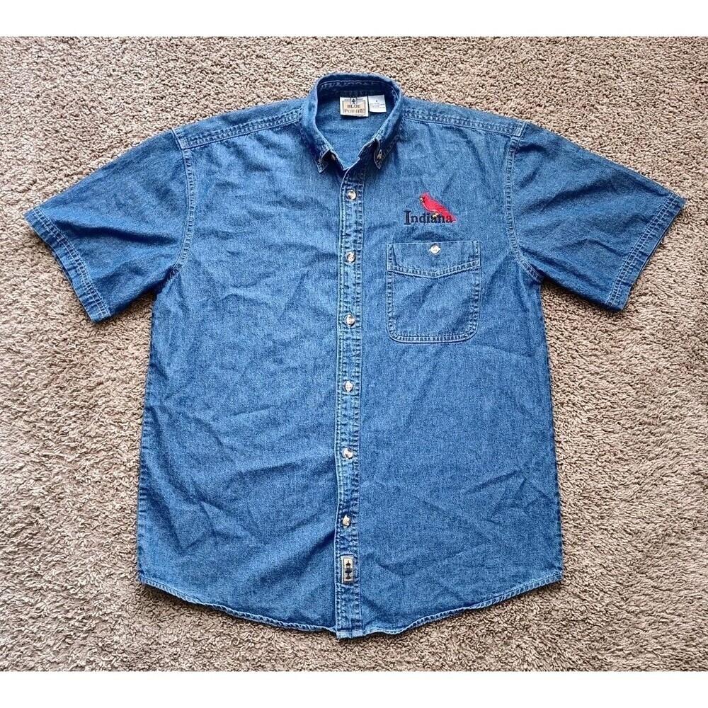 Indiana Cardinal  Button Up Shirt Men's Small  Blue Short Sleeve